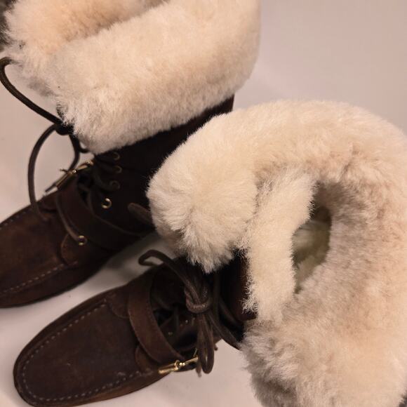 Lauren Ralph Lauren ZABBY Brown Suede Shearling Lace-Up Lug Sole Boots, Sz 8 - Picture 9 of 14